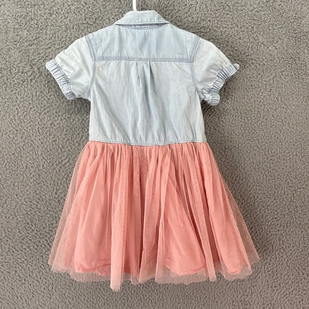 OshKosh B'gosh Denim Tulle Dress Kids 3T Pink Blue Mixed Media Tutu Princess
